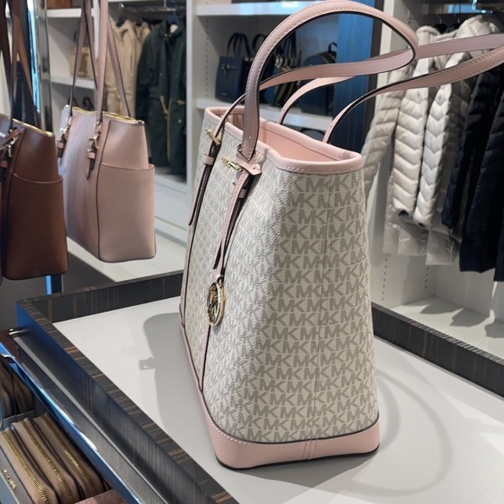 Michael Kors Jet Set Travel Large Top Zip Shoulder Tote Powder Blush Multi - Picture 4 of 16